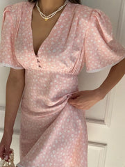 Charming Puff Sleeve Mini Dress With Lace