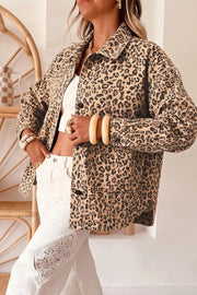 Print Denim Jacket in Leopard, model styling view