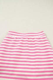 Pink and white striped bikini bottoms with elastic waistband