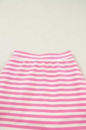 Pink and white striped bikini bottoms with elastic waistband