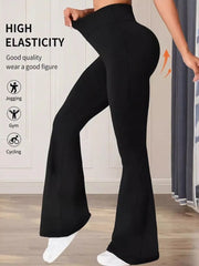 Black high-waisted flare maternity pants with high elasticity