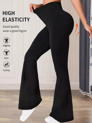 Black high-waisted flare maternity pants with high elasticity