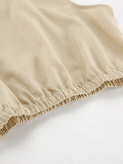 Tan cotton crop top with elastic hem detail