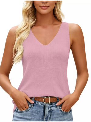V-neck Ribbed Knit Tank Top in Navy, view 13