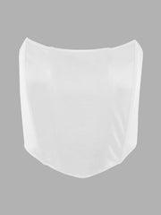 White structured corset crop top with a sweetheart neckline and boning details.