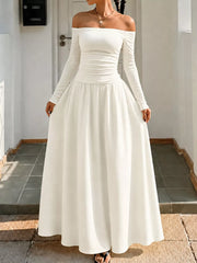 Off-the-shoulder Maxi Dress in Brown, fit detail