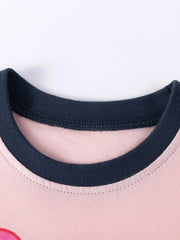 Children's pink tee with navy contrasting trim neckline