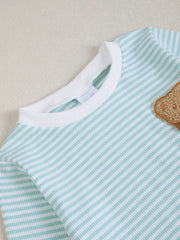 Children's Bear Striped Top And Pants Set in Light Blue, model styling view