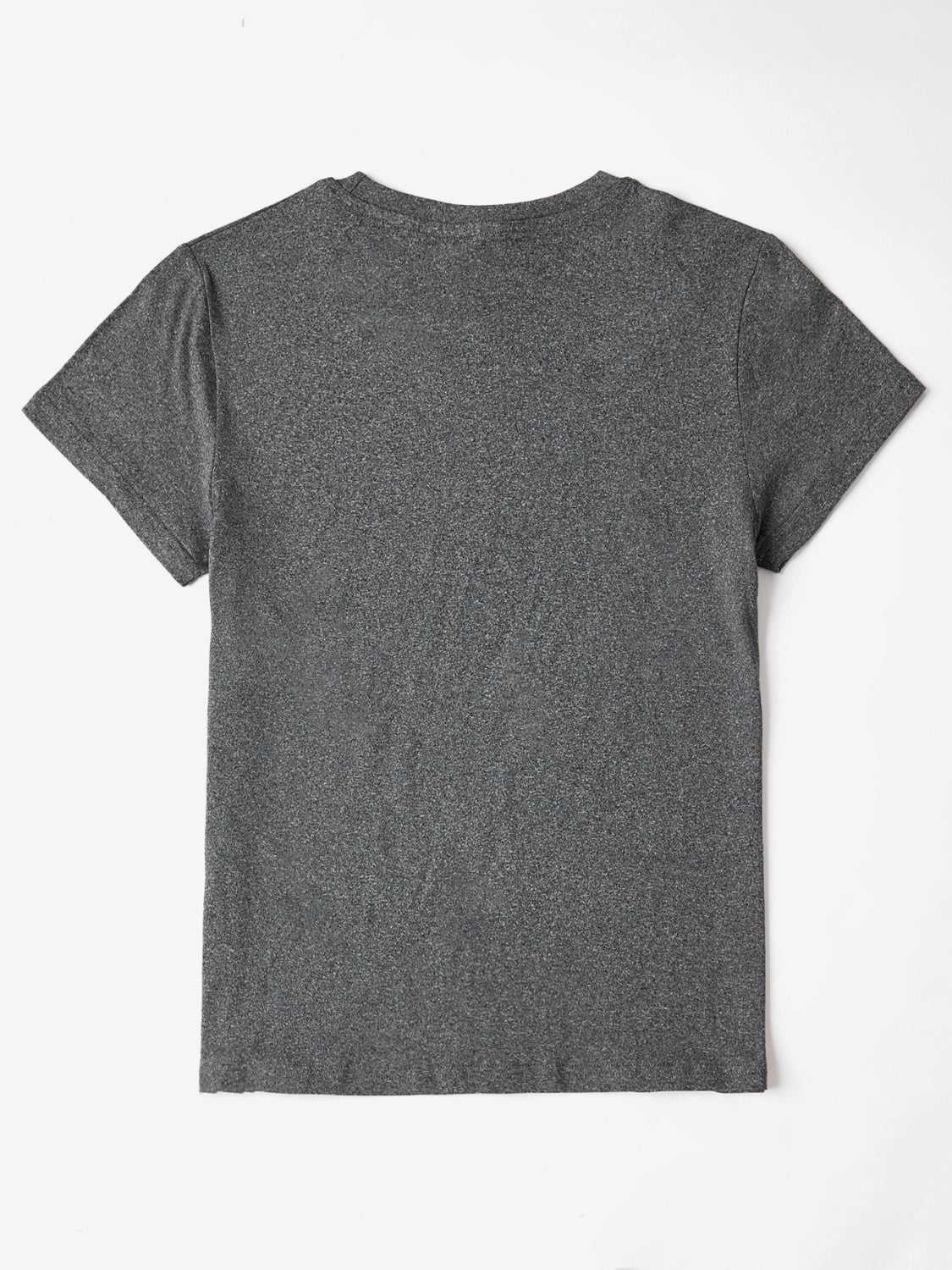 Gray t-shirt with short sleeves and a crew neck.