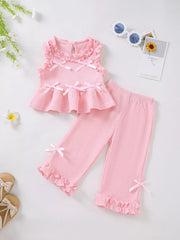 Children's Bow Waffle Knit Top And Pants Set, side view