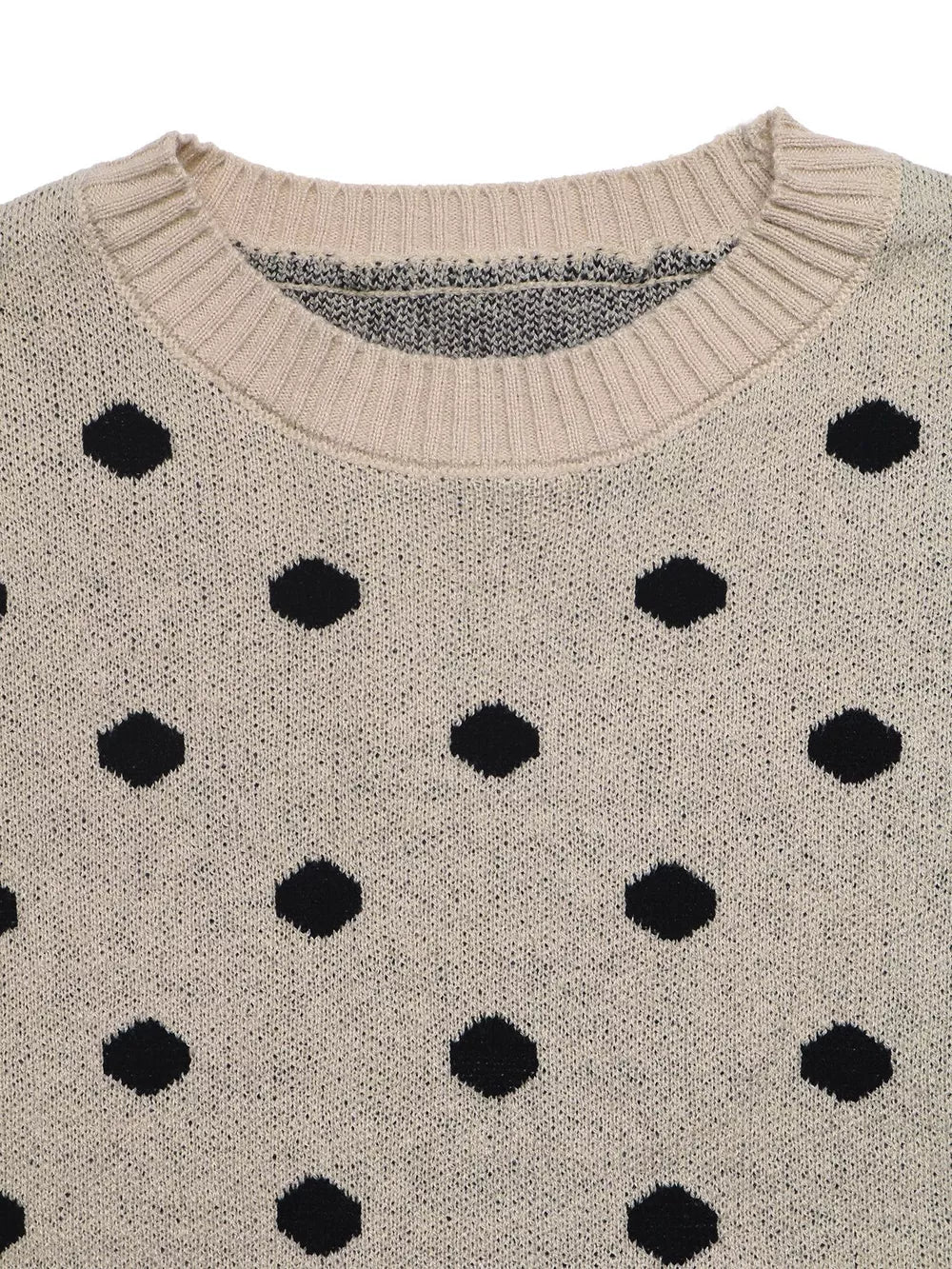 Polka Dot Dropped Shoulder Sweater in Khaki, alternate angle