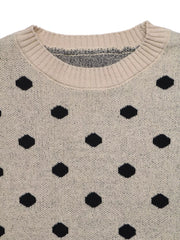 Polka Dot Dropped Shoulder Sweater in Khaki, alternate angle