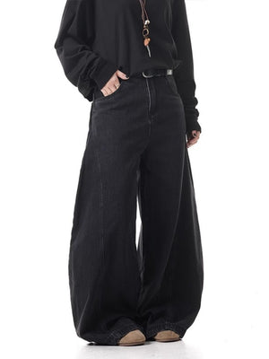 Men's dark wash 100% cotton wide leg jeans with pockets and a relaxed fit.