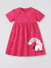 Embroidered Unicorn Pocketed Toddler Dress