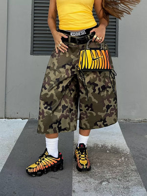 Camouflage Wide-leg Capris in Polish Camouflage, model styling view