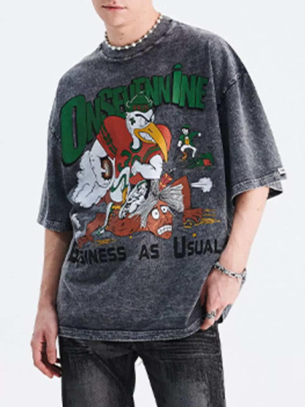 Vintage oversized graphic tee in gray with eagle and text print