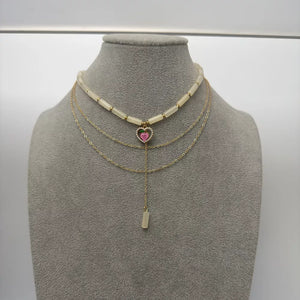 18k Gold-plated Layered Heart Pendant Necklace in Gold, model styling view
