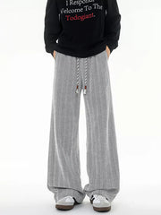 Premium Plus Size Textured Knit Sweatpants in black and white herringbone pattern with drawstring waist.