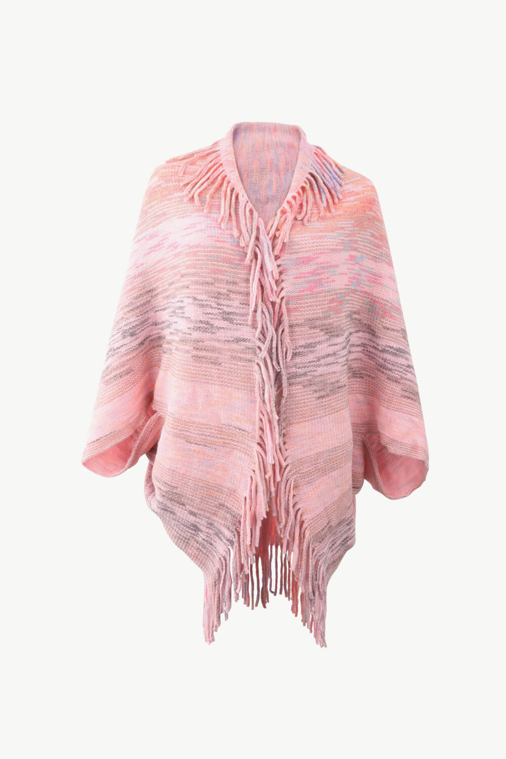 Blush pink acrylic cape with textured stripes and fringe detail.