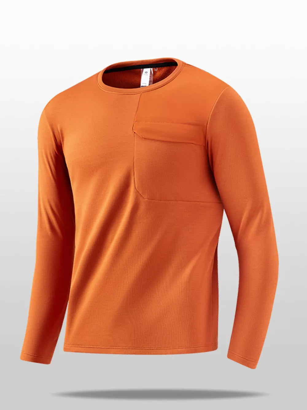 Orange crew neck long sleeve undershirt with chest pocket