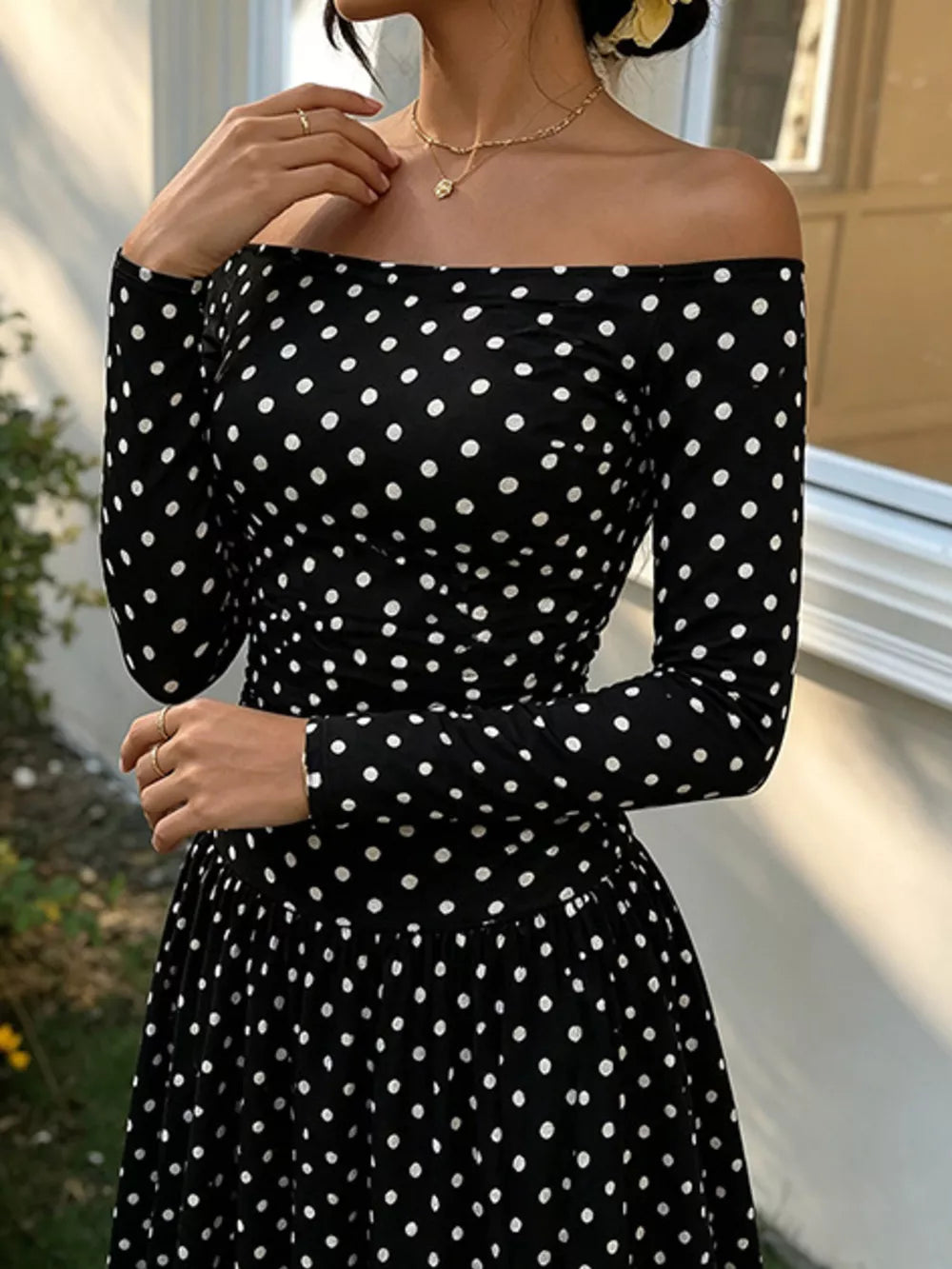 Off-the-shoulder Maxi Dress in Brown, view 15