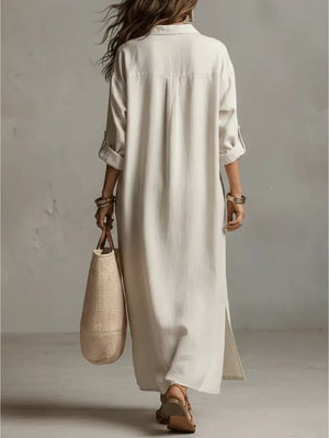 Full Size Casual Midi Shirt Dress Plus Size in Black, model styling view