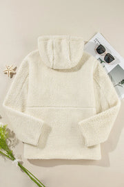 Textured ivory fleece zip-up hoodie with a cozy sherpa fabric and hood.