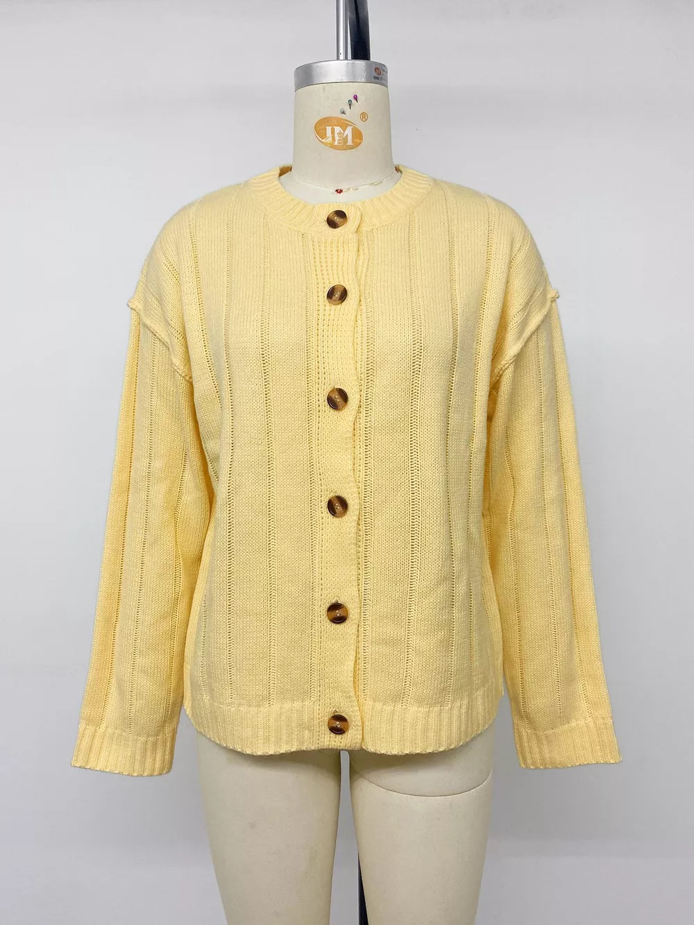 Button Up Dropped Shoulder Cardigan, side view