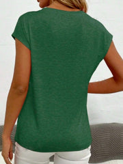 Dark green cap sleeve slouchy v-neck tee with a relaxed fit.