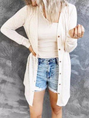 Lightweight Button-up Cardigan Plus Size in Grey, front view