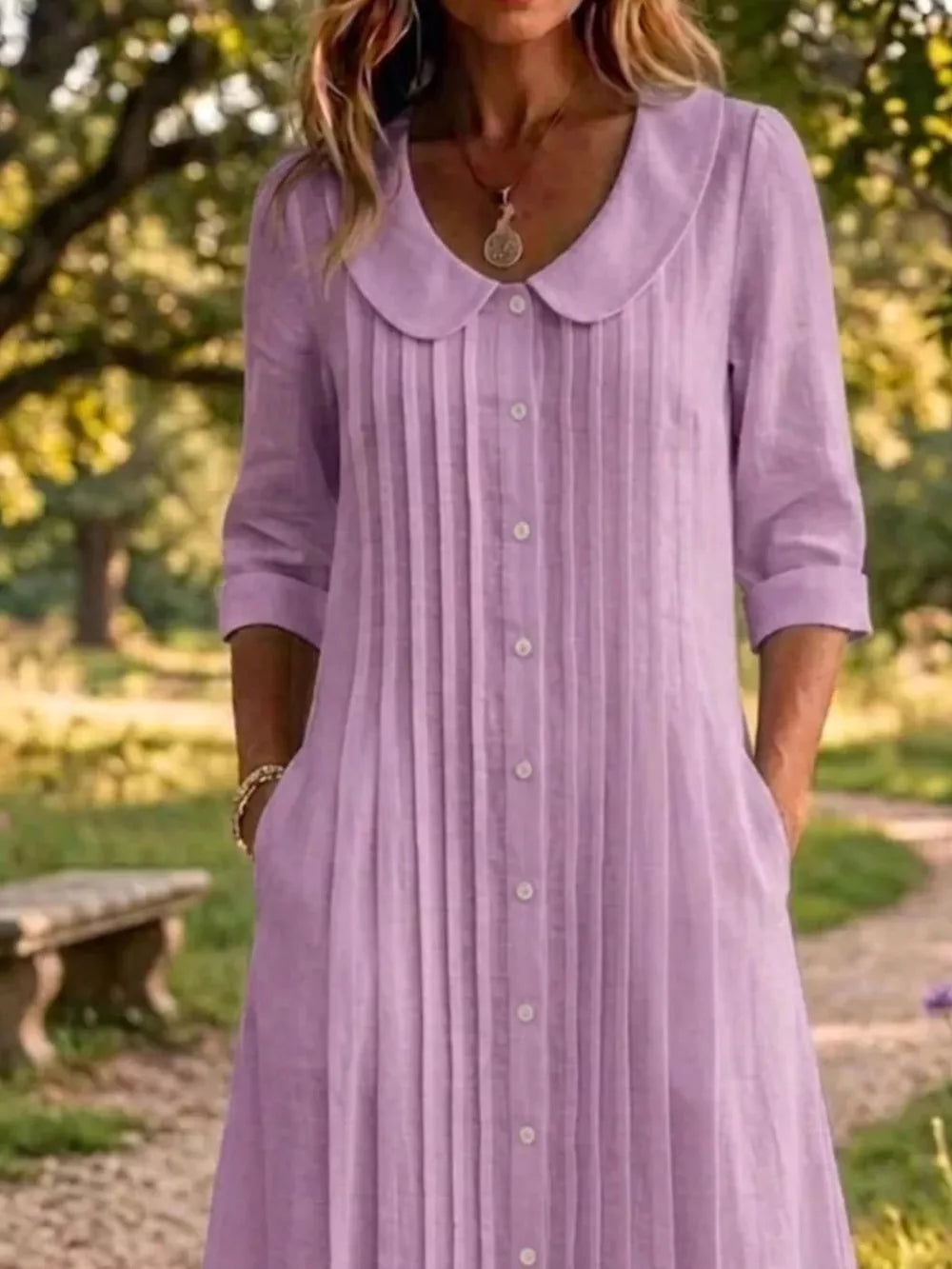Peter Pan Collar Button Down Dress Plus Size, side view