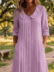 Peter Pan Collar Button Down Dress Plus Size, side view