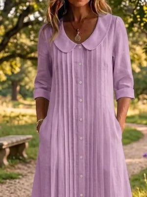 Peter Pan Collar Button Down Dress Plus Size, side view