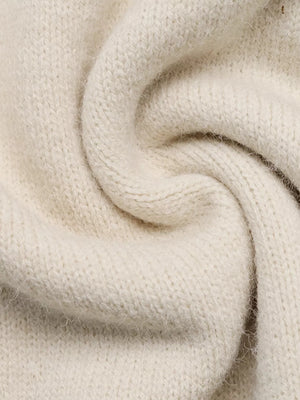Elegant Lace Trim Round Neck Sweater in Apricot, editorial view