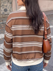 Striped Dropped Shoulder Sweatshirt in Coffee Brown, fabric detail