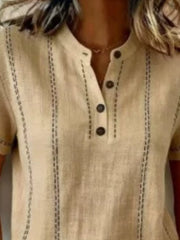 Button Detail Short Sleeve Blouse Plus Size in Gray, fit detail