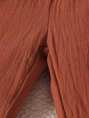 Children's Bow Long Sleeve Blouse And Pants Set in Light Brown, fabric detail