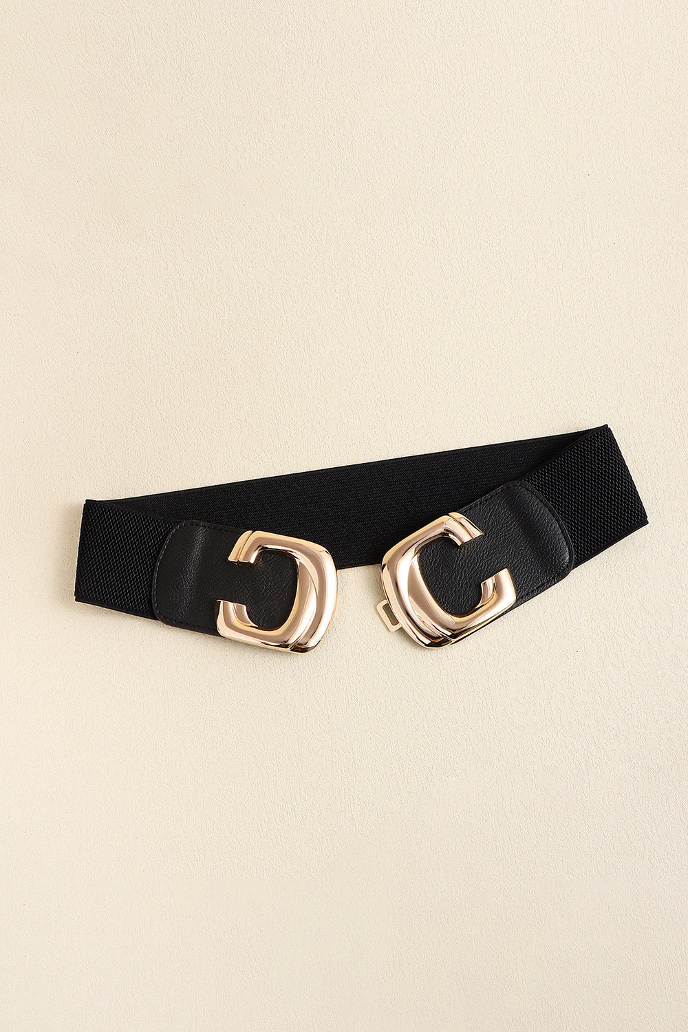 Black elastic belt with gold double C buckle detail