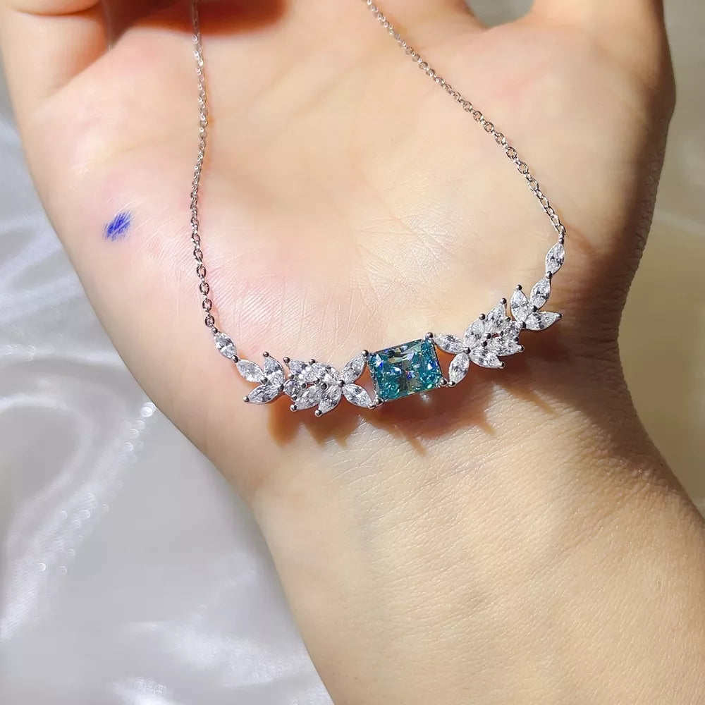 Floral Sterling Silver 1 Carat Moissanite Necklace, side view