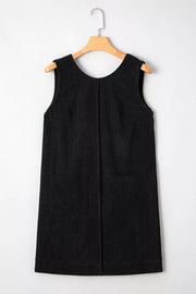 Corduroy Patch Pocket Sleeveless Mini Dress, fit detail