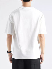 Men's white cotton short sleeve tee, crew neck, basic style.