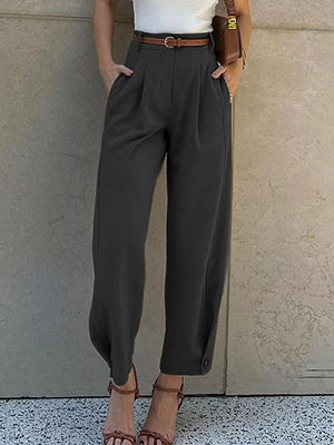 High-waisted Pleated Pants in Brown, front view