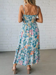 Floral Smocked Midi Dress With Ruffled Hem