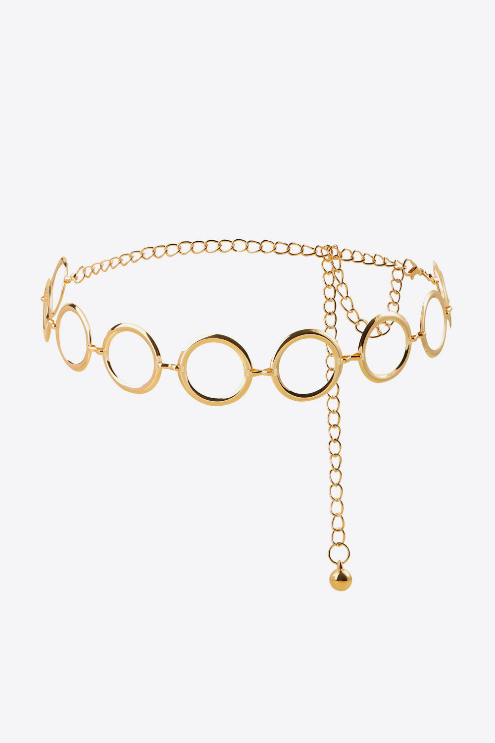 Gold geometric circle waist chain with adjustable extender and ball charm