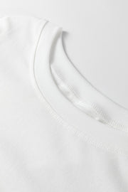 White cotton crew neck t-shirt with reinforced neckline stitching