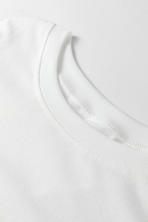 White cotton crew neck t-shirt with reinforced neckline stitching
