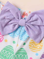 Baby bodysuit and pants set with purple bow and Easter egg print
