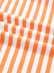 Oversized cotton t-shirt with orange and white stripes, 3/4 sleeves.