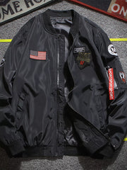 Men's Plus Size Military-inspired Bomber Jacket, close-up detail