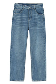 Relaxed fit denim trousers in light wash blue with a straight leg cut.